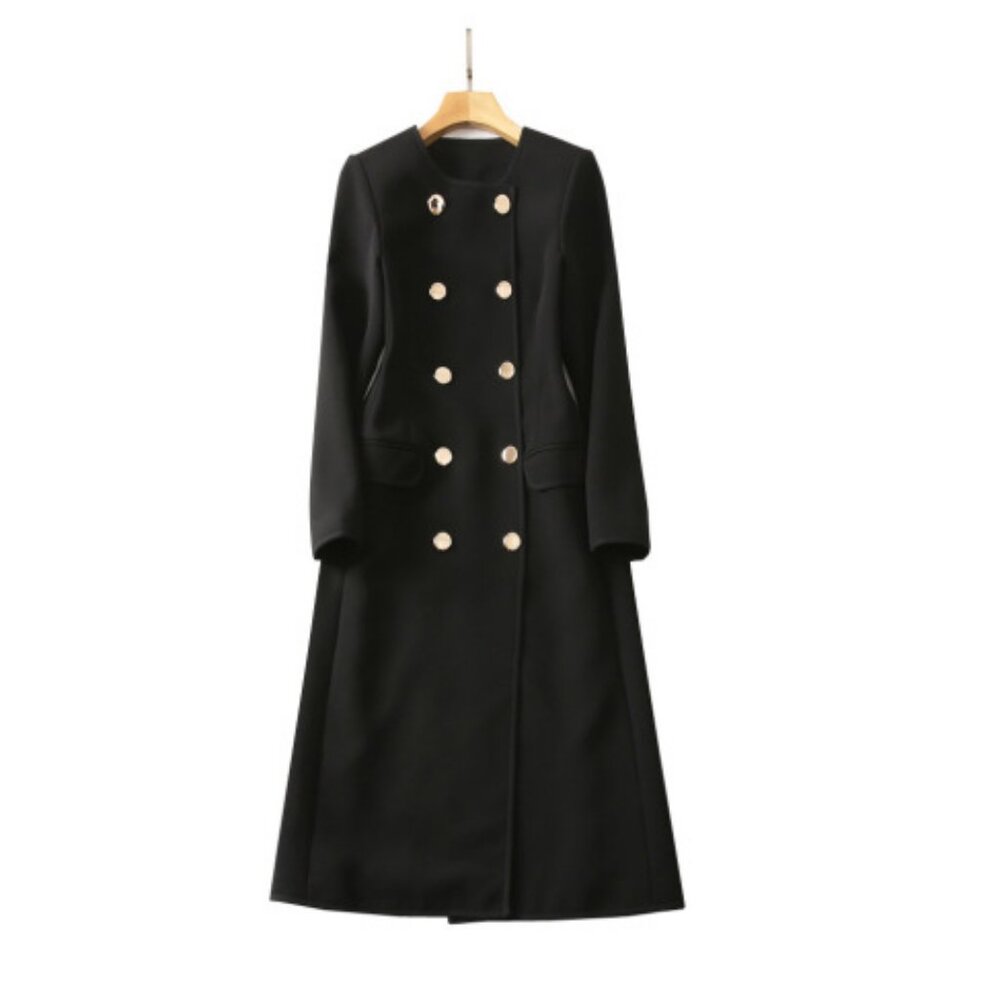 Mid-length trench coat with round neck
